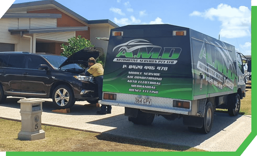 Branded Truck for Mobile Mechanic is Servicing a Car in Mackay